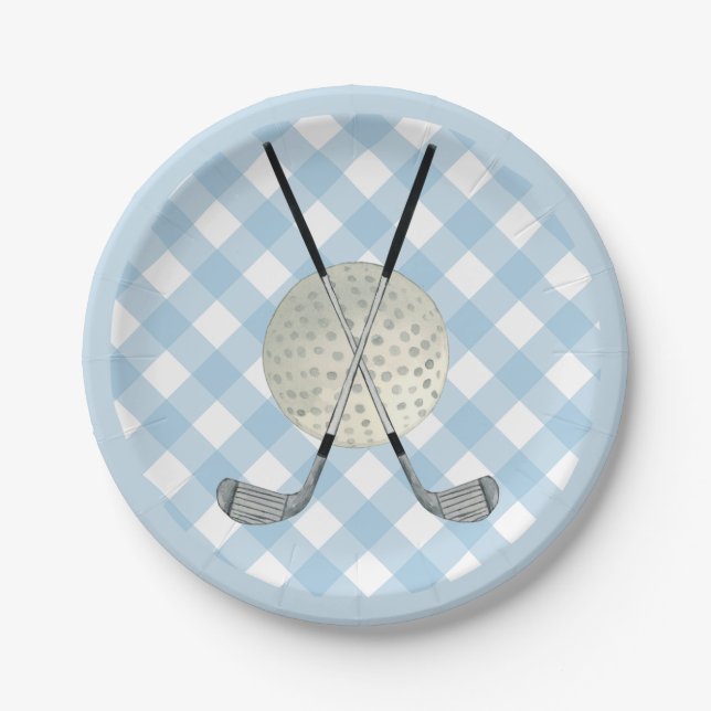 Assiettes En Carton Golf Plaid Blue White Preppy Country Club (Devant)