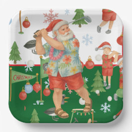 Assiettes En Carton Golfer Santa Claus Golfing in Minnesota on Green