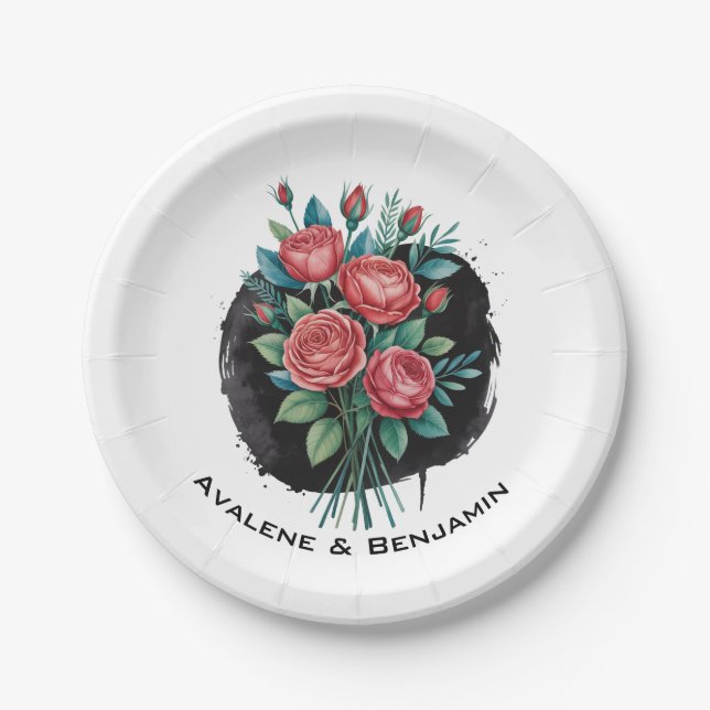 Assiettes En Carton Gothic Rose Wedding Frame (Devant)