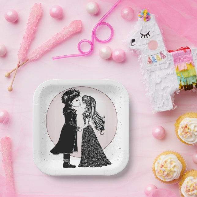 Assiettes En Carton Gothique Emo Enfants Kiss Valentine's Day (Fête)