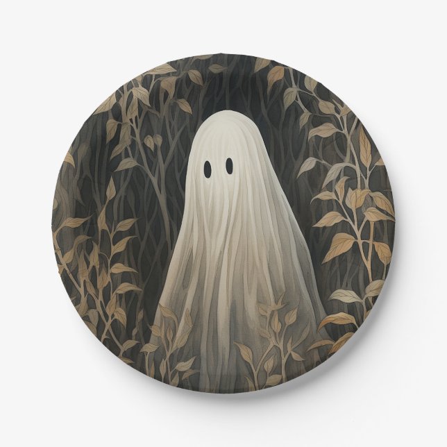 Assiettes En Carton Gothique Halloween Éffrayant fantôme (Devant)