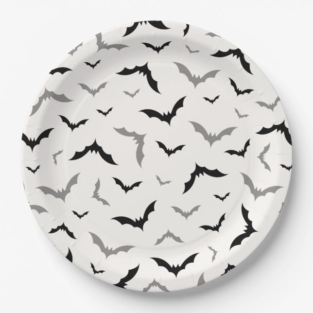 Assiettes En Carton Gothique Halloween Mariage de chauve-souris noire (Devant)
