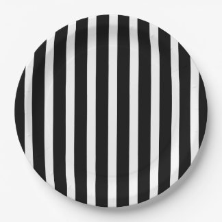 Assiettes En Carton Gothique noir et blanc rayures Anniversaire