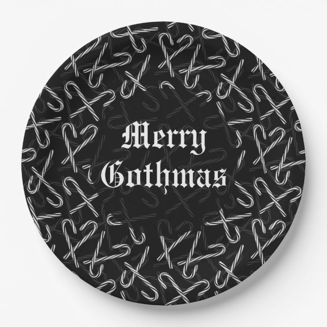 Assiettes En Carton Gothmas Black and White Candy Cane Pattern (Devant)