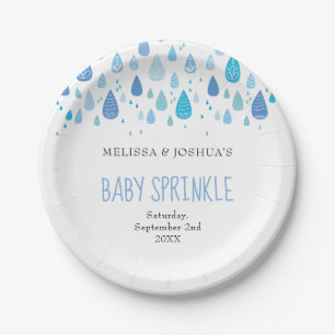 Assiettes En Carton Gouttes de pluie bleues mignonnes pour une Baby Sh