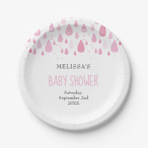 Assiettes En Carton Gouttes de pluie rose bébé shower