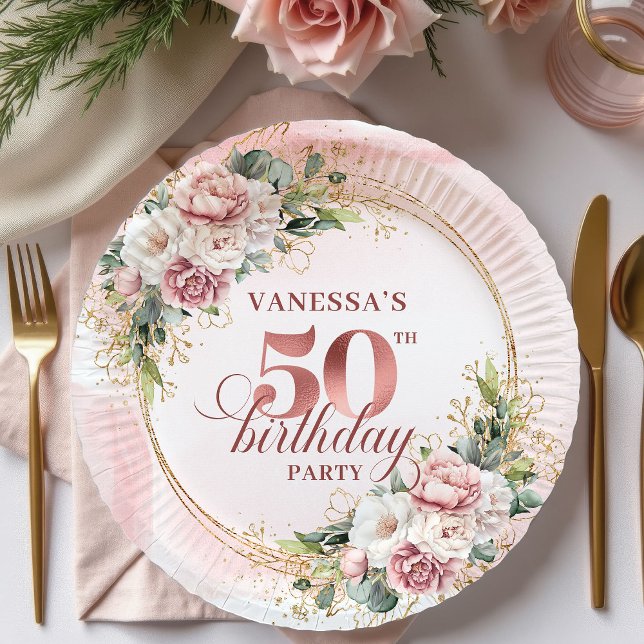 Assiettes En Carton Graceful Rose Gold Eucalyptus 50th Birthday Floral (Graceful Rose Gold Eucalyptus 50th Birthday Floral Dinner Plates

)