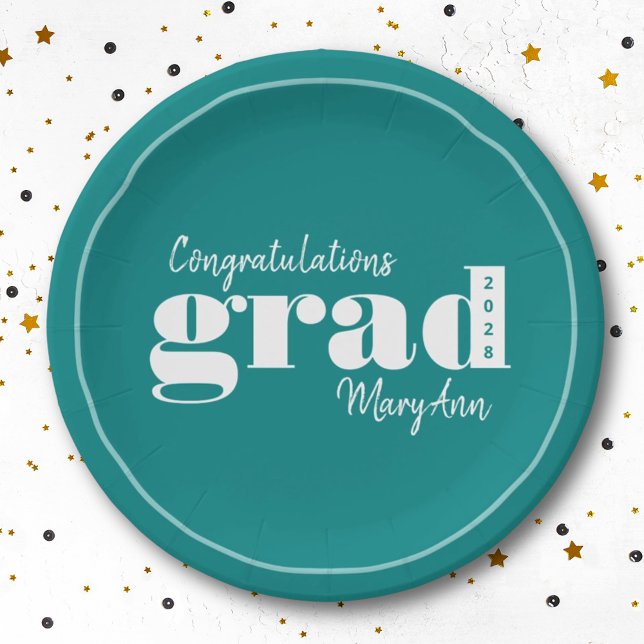 Assiettes En Carton Grad Année Turquoise Moderne Graduation Partie Pla (Créateur téléchargé)