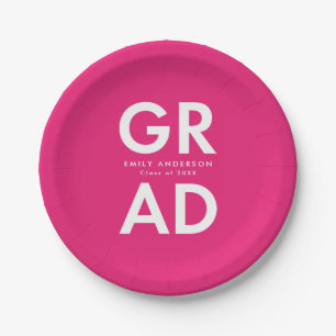 Assiettes En Carton Grad Grad Hot Pink Graduation