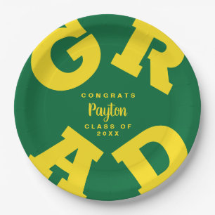 Assiettes En Carton GRAD Jaune sur Green Custom Graduation Plates