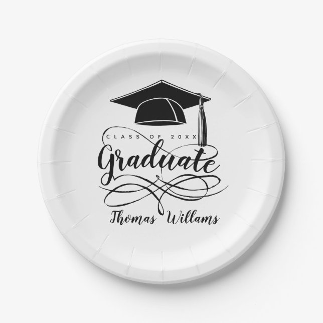 Assiettes En Carton Graduate Ajouter nom et année (Devant)