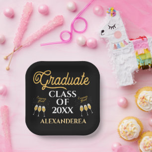 Assiettes En Carton Graduate Class of 2022 Félicats Gold Black Custom