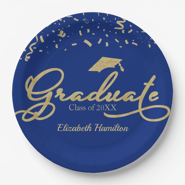 Assiettes En Carton Graduate Gold Foil Graduation Party Blue (Devant)
