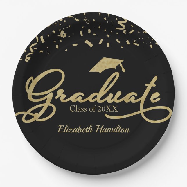 Assiettes En Carton Graduate Gold Foil Graduation Party Noir (Devant)