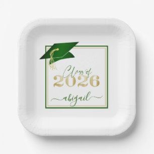 Assiettes En Carton Graduation 2025 Faux Metallic Green Gold Script