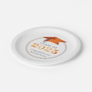 Assiettes En Carton Graduation 2025 Faux Metallic Orange Noir