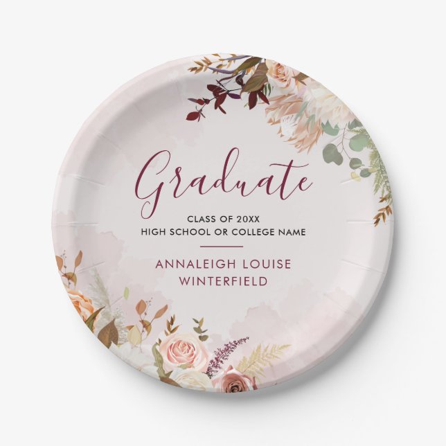Assiettes En Carton Graduation 2025 Floral Grad Party (Devant)