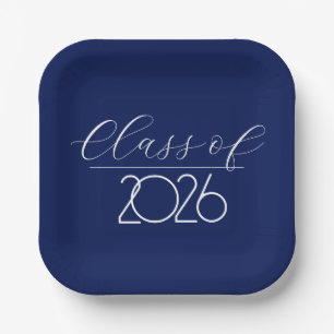 Assiettes En Carton Graduation 2026 Marine bleu et blanc