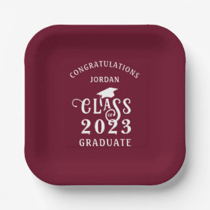 Assiettes En Carton Graduation Bourgogne Maroon Cours Année Félicitati