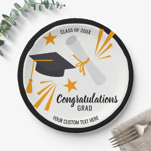 Assiettes En Carton Graduation Congrats Diplôme de Casquette de deuxiè
