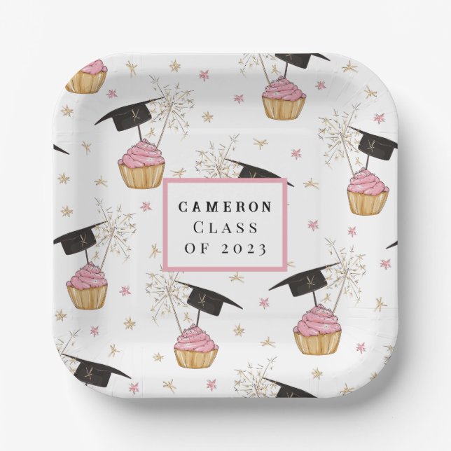 Assiettes En Carton Graduation Cupcake Personnalisé (Recto)