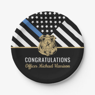 Assiettes En Carton Graduation de l'Académie de police Ligne bleue Fél