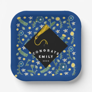 Assiettes En Carton Graduation Fleurs Plaques en papier