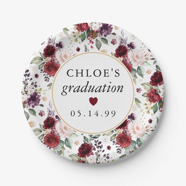 Assiettes En Carton Graduation Florale Rose Rouge (Devant)