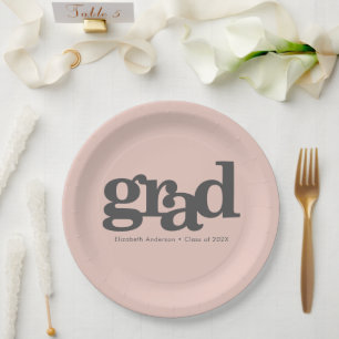 Assiettes En Carton Graduation gras gris typographie rose pâle