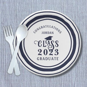 Assiettes En Carton Graduation Marine Bleu Année Félicitations Nom