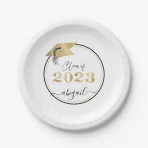 Assiettes En Carton Graduation Metallic Gold Casquette Script Classe d