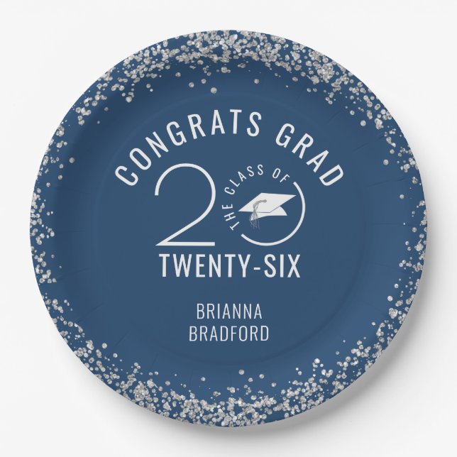 Assiettes En Carton Graduation moderne Bleu Faux Parties scintillant A (Devant)