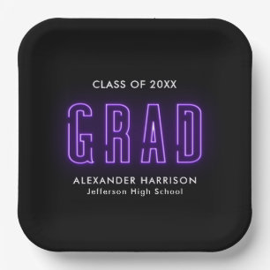 Assiettes En Carton Graduation moderne en néon pourpre