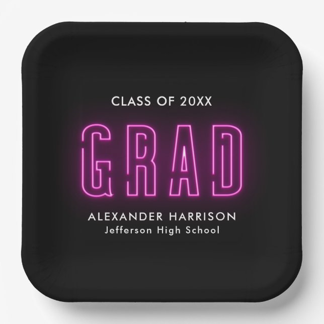 Assiettes En Carton Graduation moderne Magenta Neon (Recto)