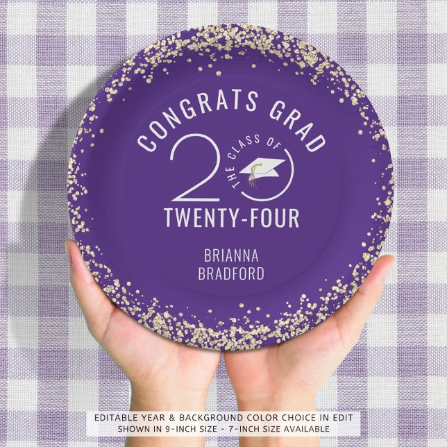 Assiettes En Carton Graduation moderne Purple Faux Gold Parties scinti (Créateur téléchargé)