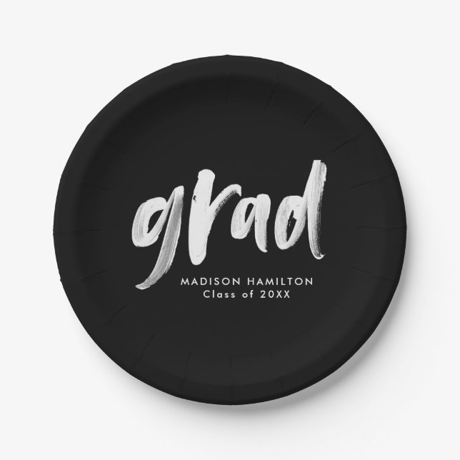 Assiettes En Carton Graduation noire du script de brosse (Devant)