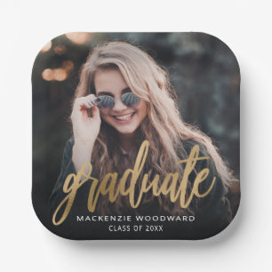 Assiettes En Carton Graduation Party Custom Photo Gold Script