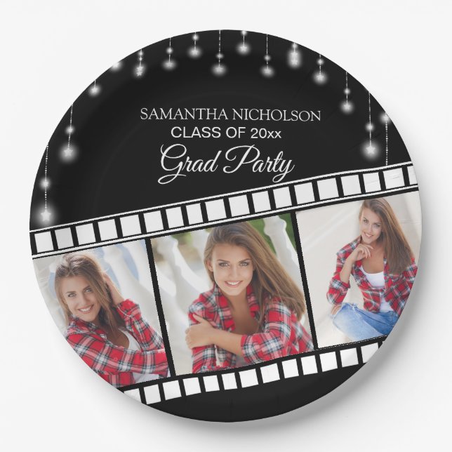 Assiettes En Carton Graduation Party Photo Film Reel Hollywood Star (Devant)