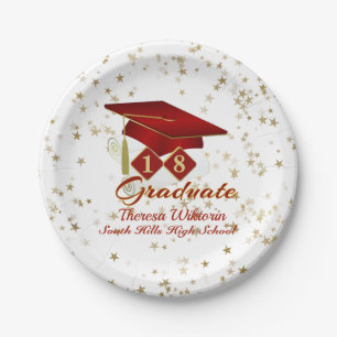 Assiettes En Carton Graduation Party Red & Gold 20XX