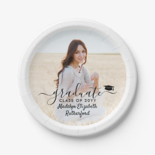 Assiettes En Carton Graduation Photo & Elegant Black Script Classe Ann