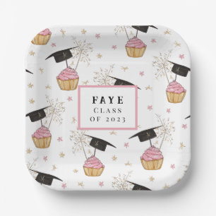 Assiettes En Carton Graduation Pink Cupcake Plaques de papier personna