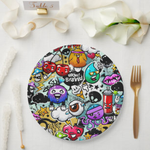 Assiettes En Carton Graffiti Art Fruits et Légumes
