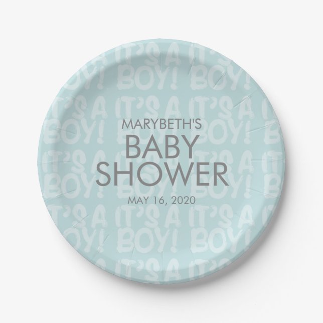 Assiettes En Carton Graffiti Bleu Baby shower plaque de papier (Devant)