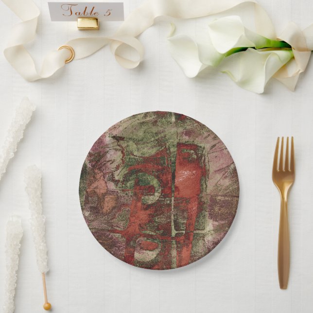 Assiettes En Carton Graffiti peint Grunge Automne Rouge Vert rouille (Mariage)