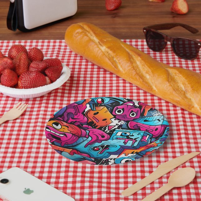 Assiettes En Carton Graffiti Street Art Splash (Pique-nique)