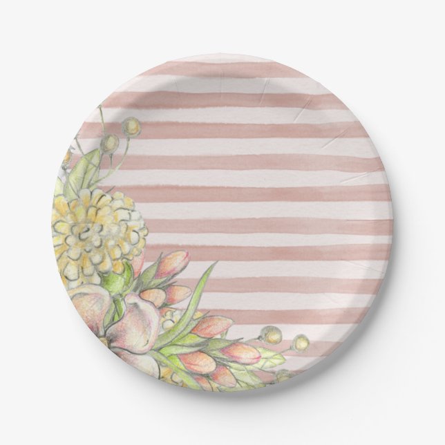 Assiettes En Carton Graines florales roses et blanches (Devant)