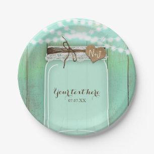 Assiettes En Carton Grand Mason Jar & Lumières Mint Rustique Mariage