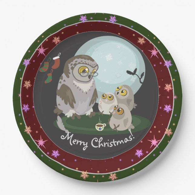 Assiettes En Carton Grand-mère Owl Contes Noël (Devant)