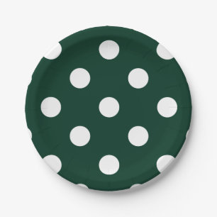 Assiettes En Carton Grand pois - blanc sur vert-foncé