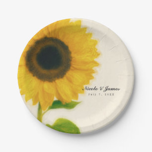 Assiettes En Carton Grand tournesol peint Fête rustique de campagne